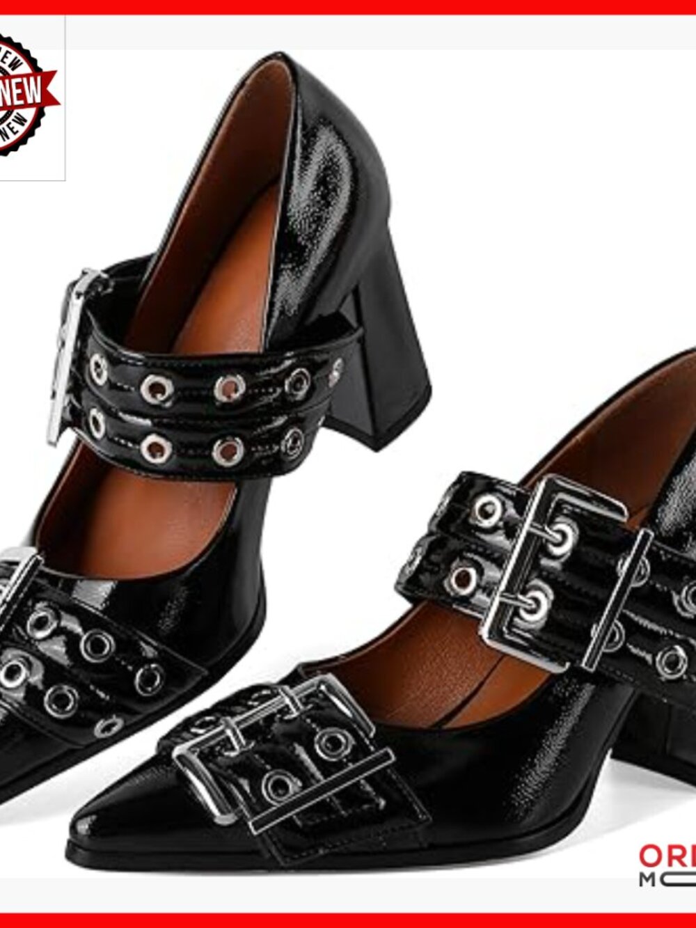 Chunky Heel Mary Jane Pumps, 3.5 Inch Block Heels, Buckle Strap Slip-On